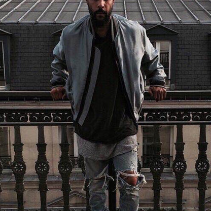 Blue Silk Cotton Bomber Jacket