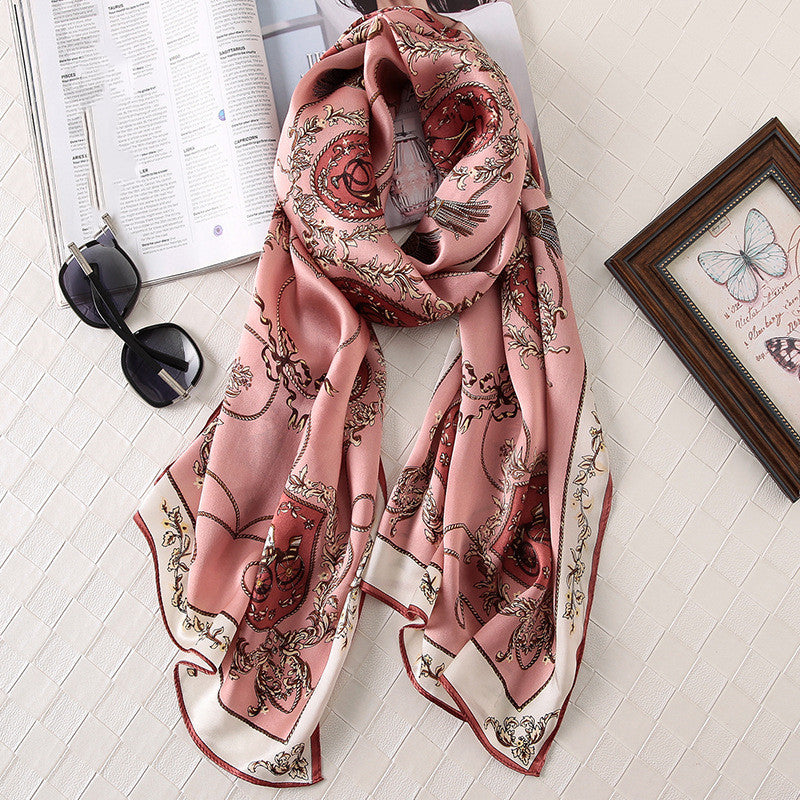 Silk Printed Scarf Medium Length Satin Sunshade Shawl
