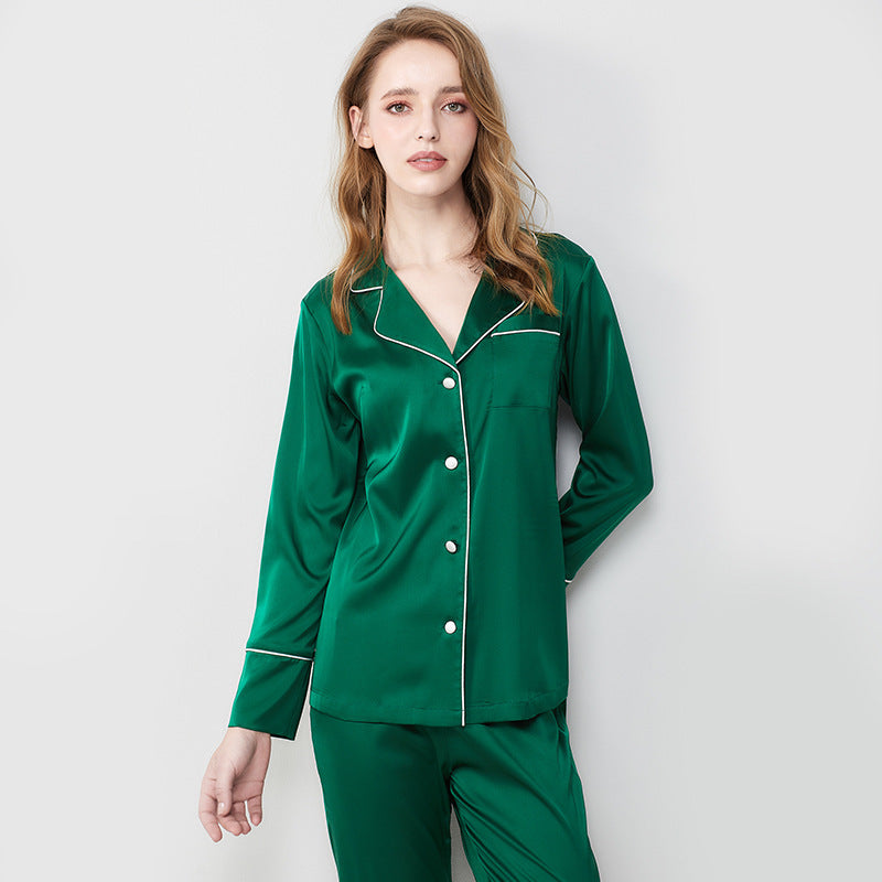 New Ice Silk Pajamas Women's Silk Long-sleeved Homewear Suit
