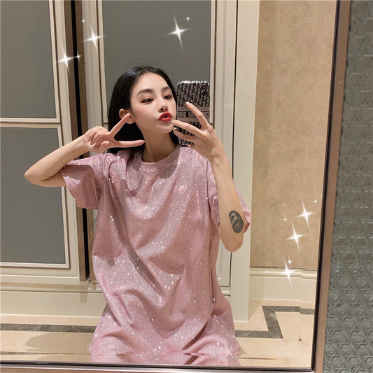 Long sparkling silk top
