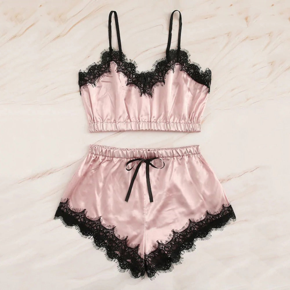 Two-piece embroidered silk shorts