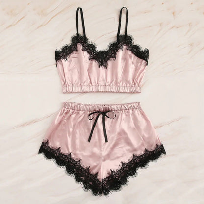 Two-piece embroidered silk shorts