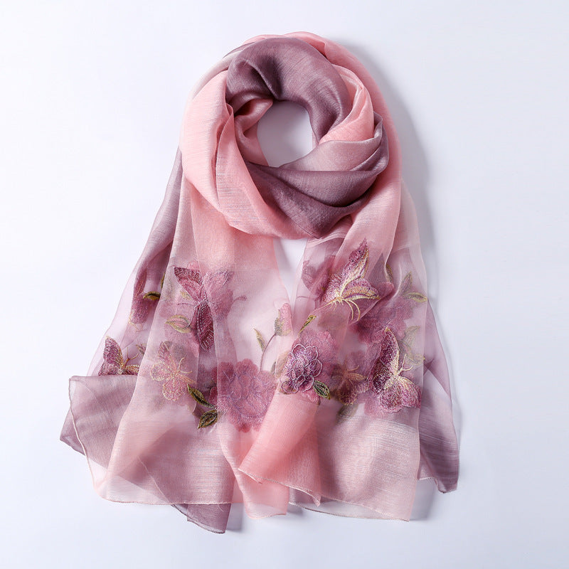 Silk scarf with wild embroidery in spring
