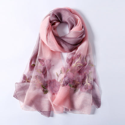 Silk scarf with wild embroidery in spring