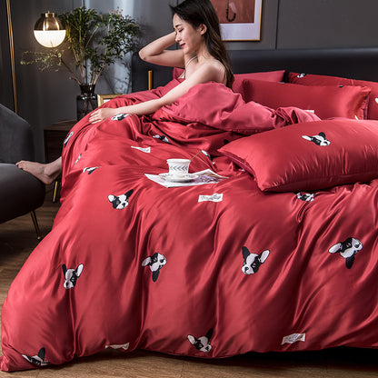 Four-piece Set Of Light Luxury Feng Shui Silk Ice Silk Bed