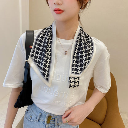 Simple Long Bow Decorated Small Silk Scarf Women