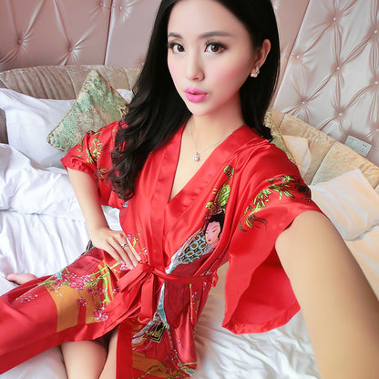 Ladies Silk Pajamas Classical Short Sleeve Bathrobe