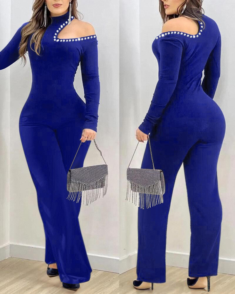 Women's Hollow-out Rhinestone Slim Jumpsuit