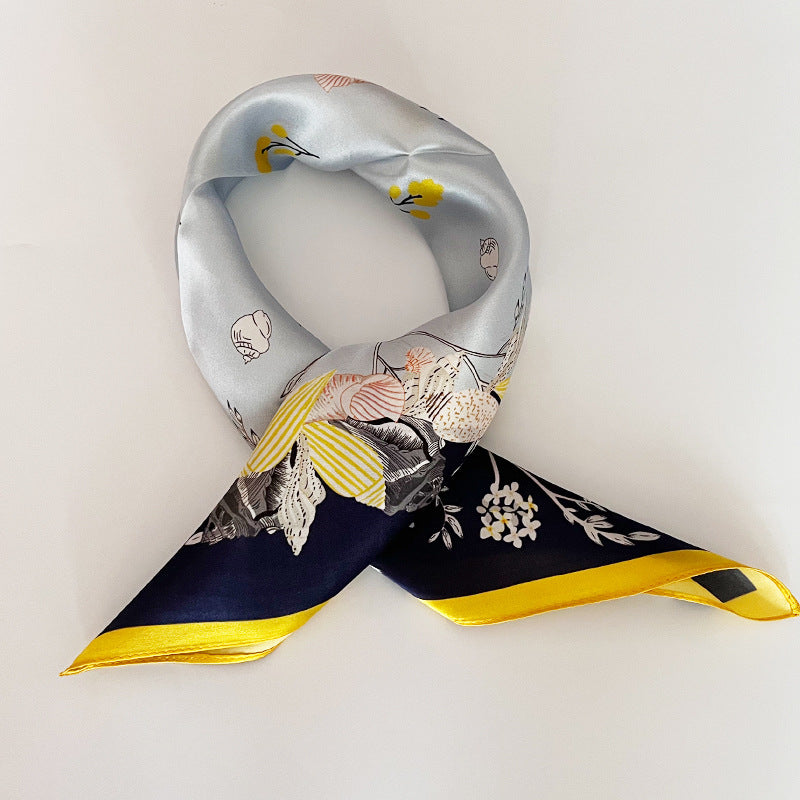 Silk Scarf Women's Spring And Summer New Fashion Professional All-match Printing Satin Silk Small Square Scarf Soft Scarf