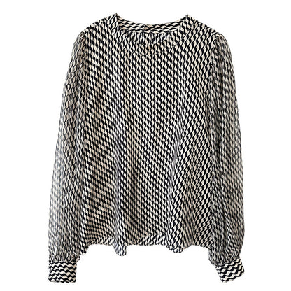 Striped Crepe De Chine Silk Shirt Stand Collar
