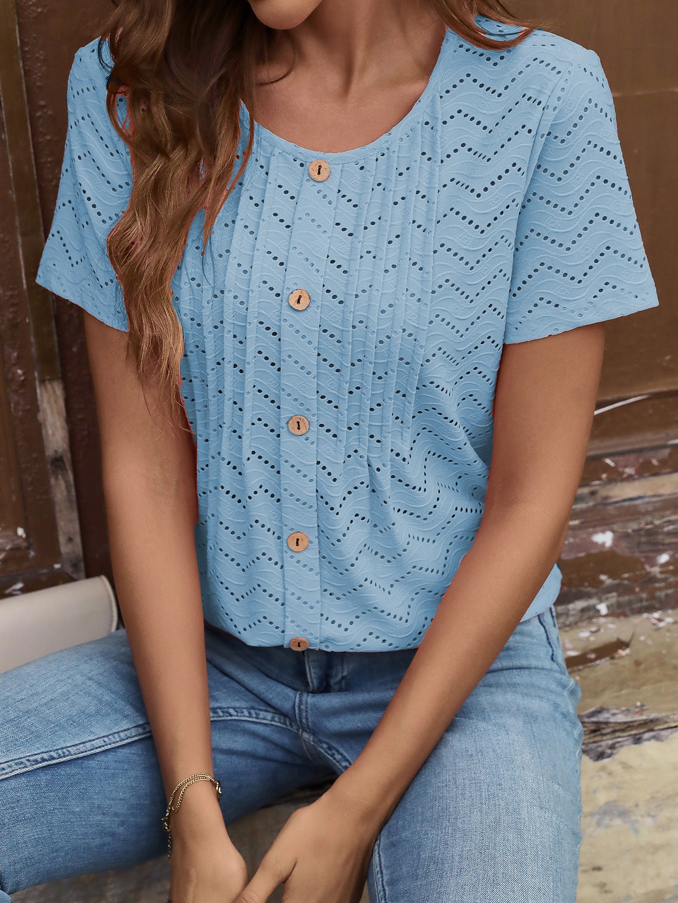 EuraBreeze Pleated Button Top