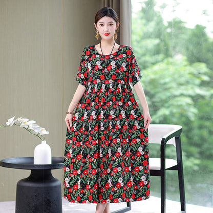 High End Floral Cotton Silk Dress For Women