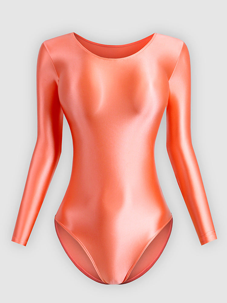 Women's Tight Glossy Silk One-piece Swimsuit Solid Color