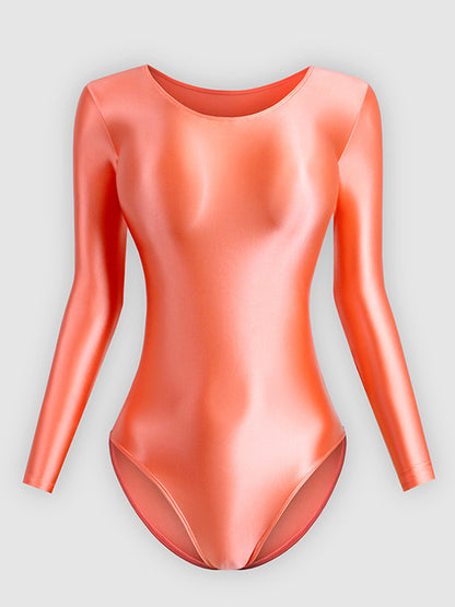 Women's Tight Glossy Silk One-piece Swimsuit Solid Color