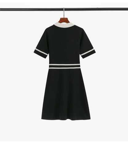 Classic Style Short Sleeve Slimming High Waist A- Line Ice Silk Dress
