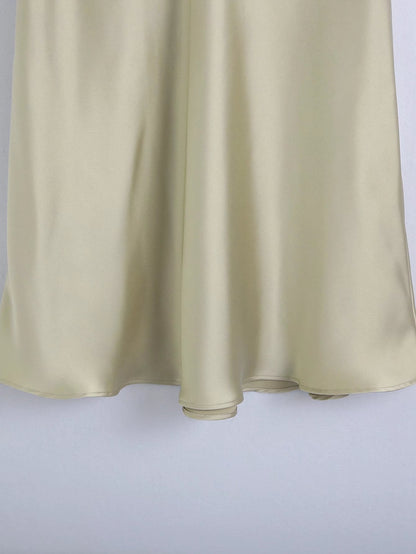 High Waisted Silk Satin Midi Skirt
