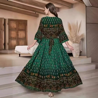 Ethnic Style Flat Collar Cotton Silk Short Sleeve French Dress
