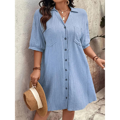 Coastal Ease Cotton Shirt Dress
