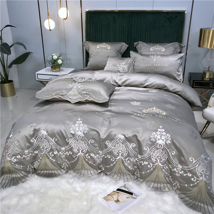 Light Luxury Embroidery Washed  Satin Ice Silk Four-piece Set