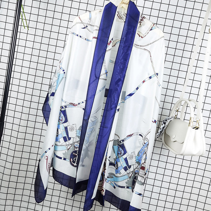 Outdoor All-match Printed Silk Scarf Women's Thin Silk Sunscreen And Breathable