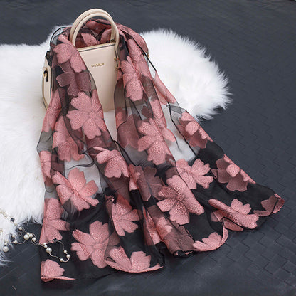 Lace Stitching Cut Flower Paisley Silk Scarf