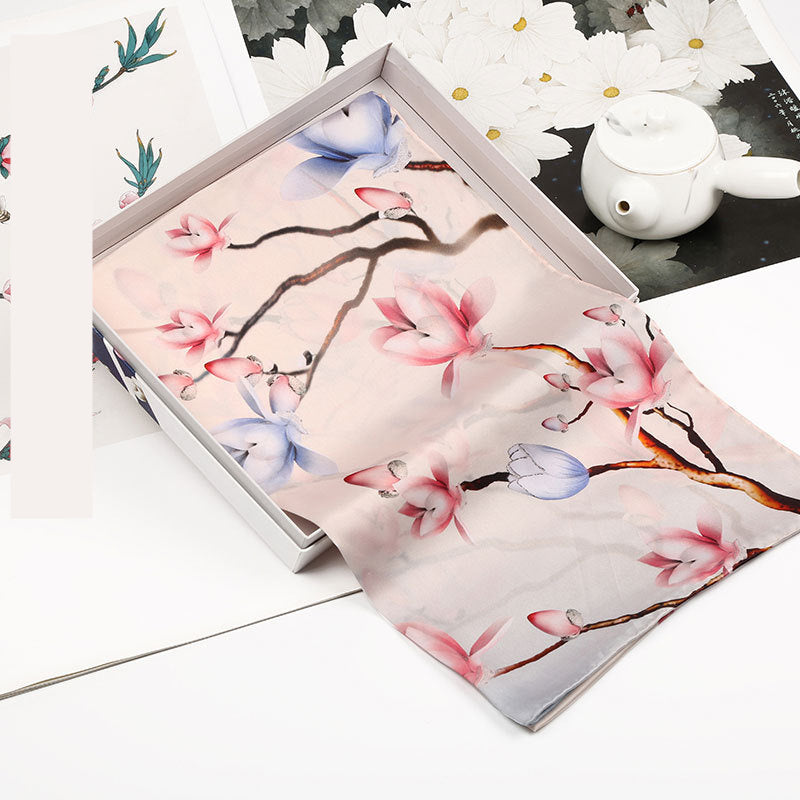Spring Silk Crepe Satin Long Scarf