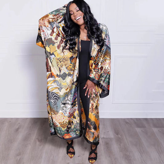 Cardigan Outer Wear Silk Printing Fashion Casual Cloak