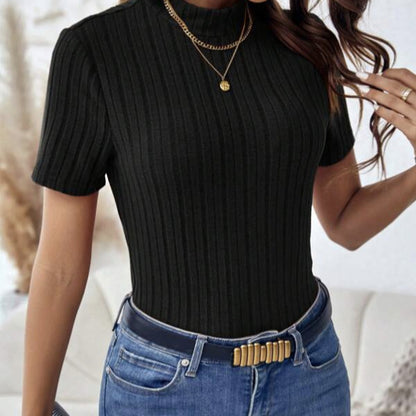 Evelune Ribbed High-Neck Tee