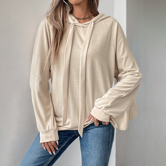 BreezeRuffle Drawstring Hoodie Sweater