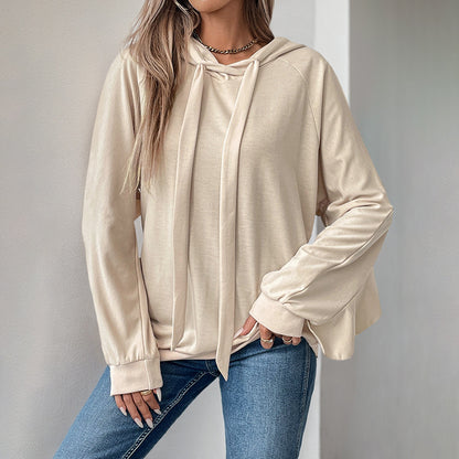 BreezeRuffle Drawstring Hoodie Sweater