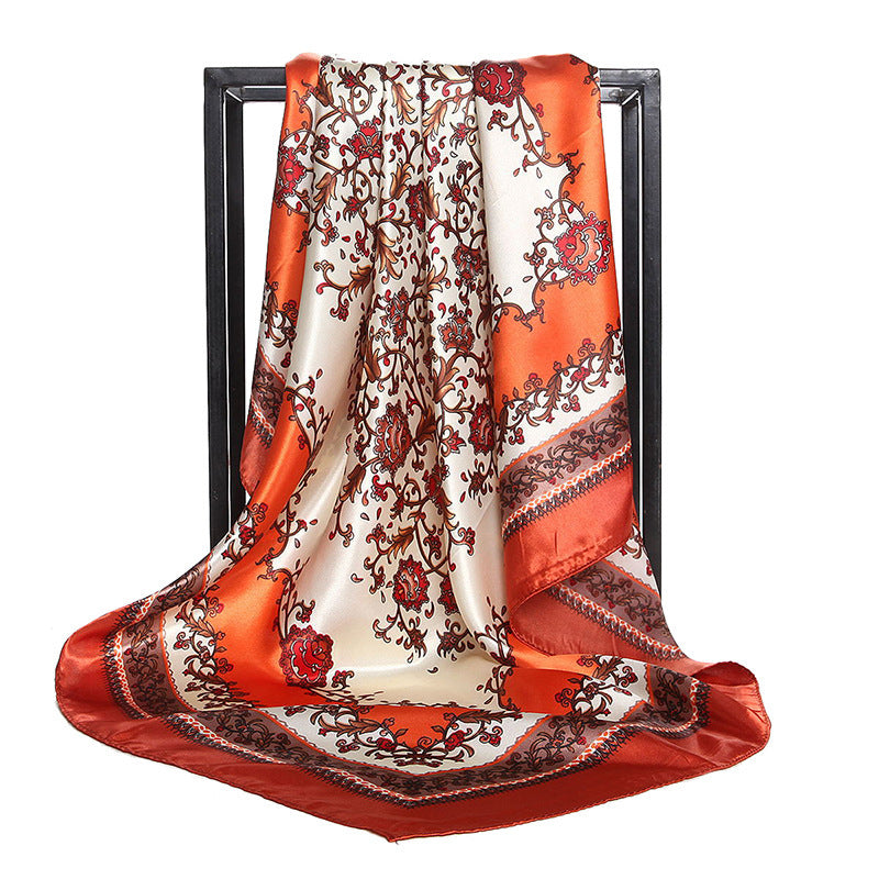 Small Floral Artificial Silk Large Kerchief Silk Scarf
