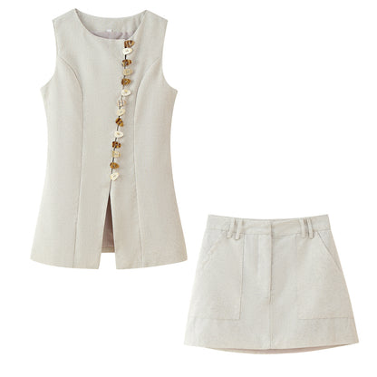 Claravue Buttoned Vest Skirt Set