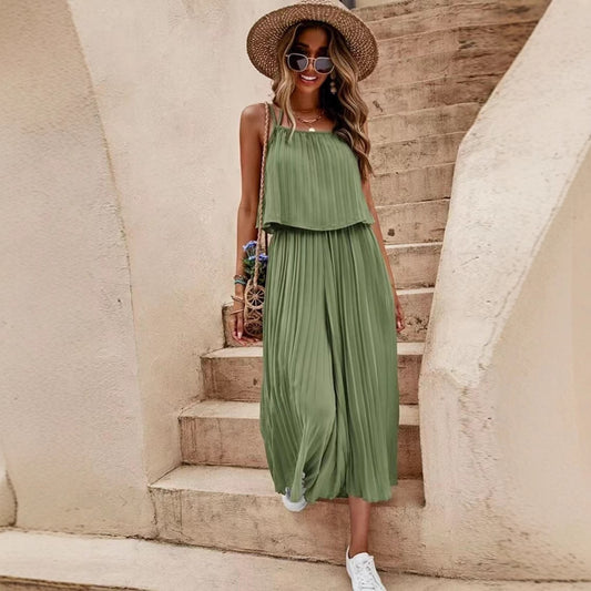 BreezeLuxe Pleated Camisole Jumpsuit