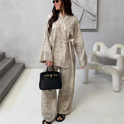 EmbroiLuxe Wide-Leg Set