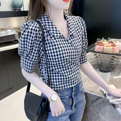 ChériePlaid Puff Shirt