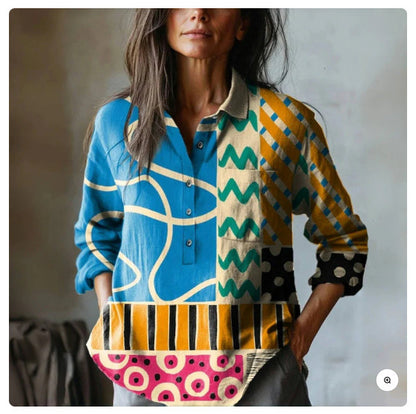 Summer Women's Clothing New Printed Casual Polo Shirt