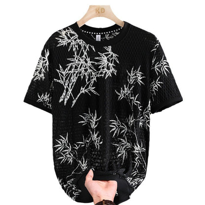 Summer Ice Silk Cut Mesh Short Sleeve T-shirt Men