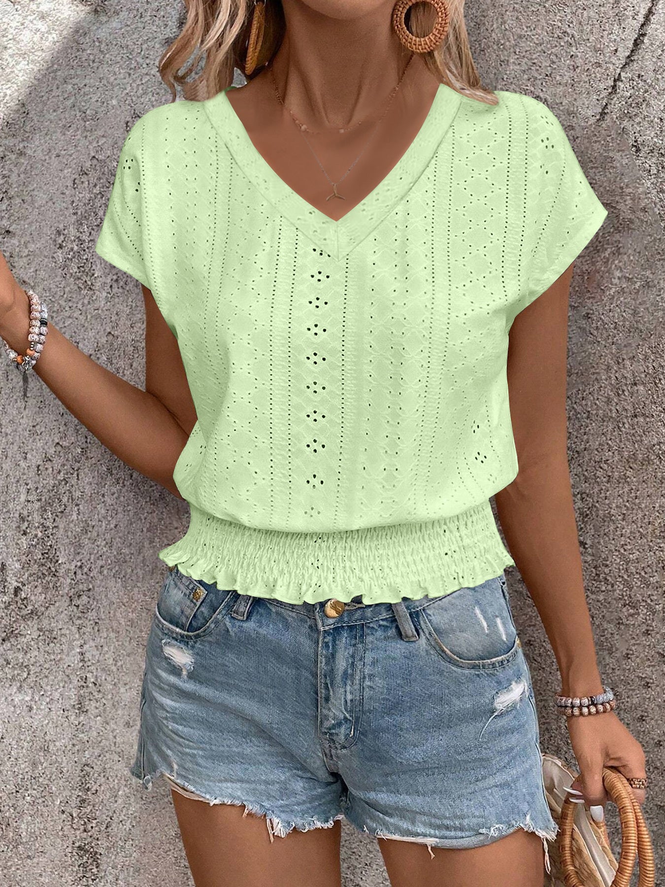 Airelace Smocked V-Neck Tee