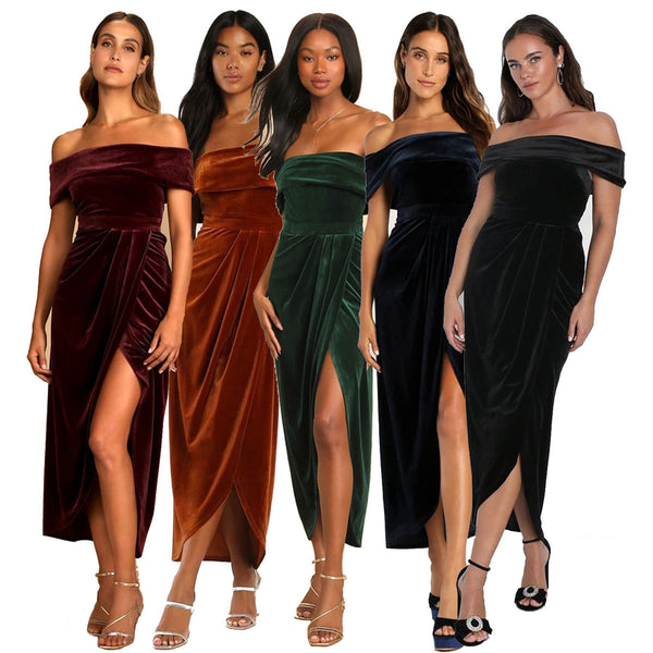 Women's Personalized Velvet Off-shoulder Dress