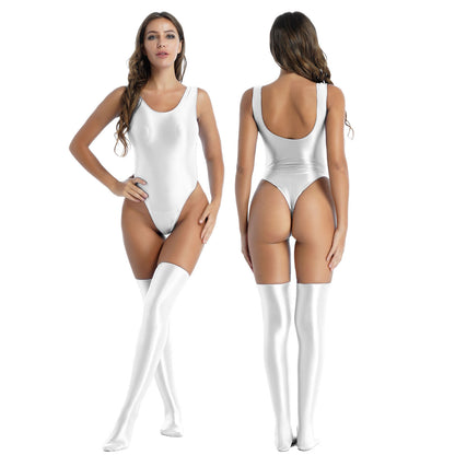 Oil Shiny Silk Smooth Glossy T-Crotch Bodysuit