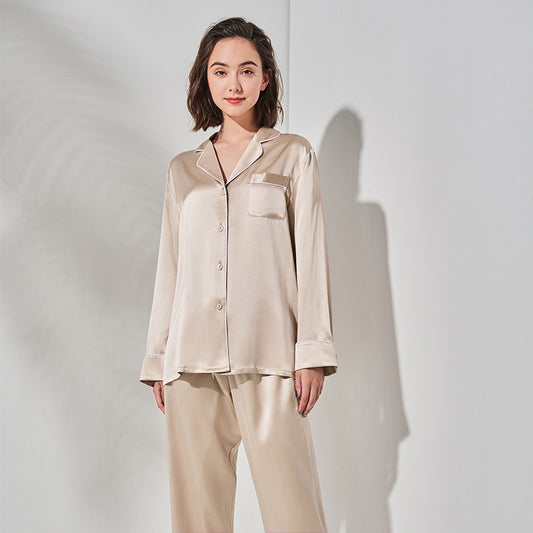 Ladies Long Sleeve  Silk Home Pajamas Set