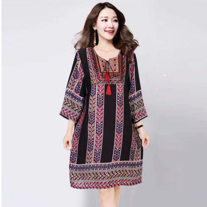 Cotton Silk Floral Dress Vintage Women's Clothing