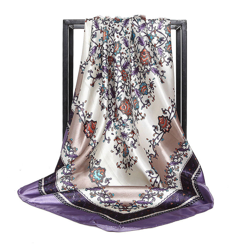 Small Floral Artificial Silk Large Kerchief Silk Scarf