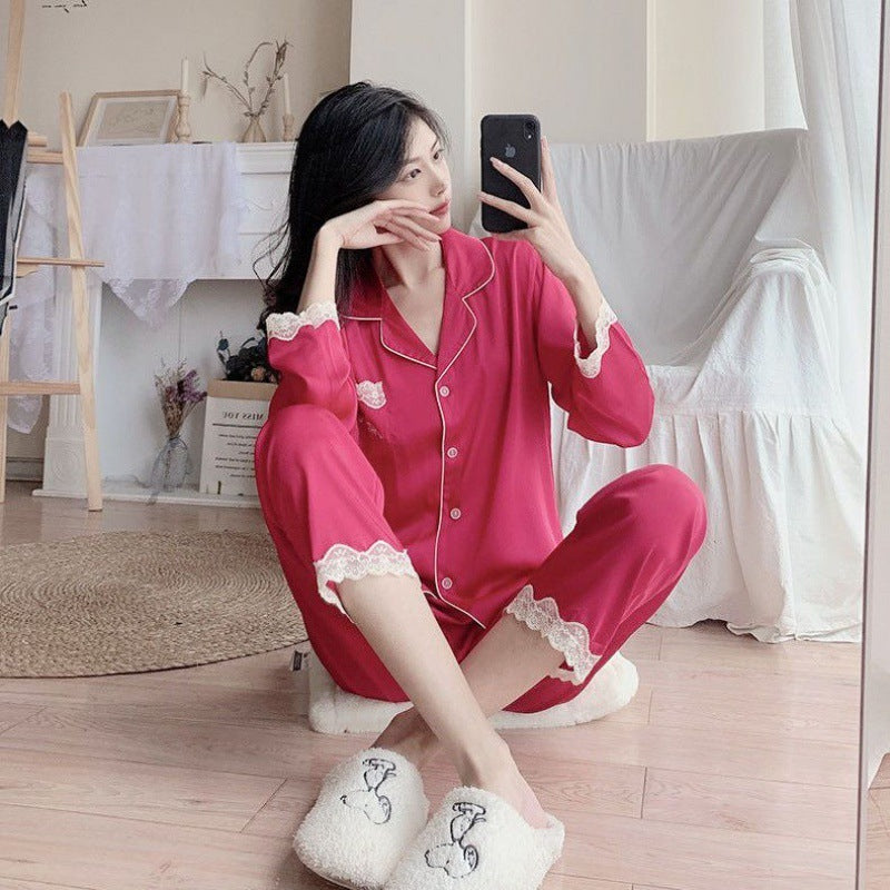 Pajamas Ice Silk Lace Long Sleeves And Trousers