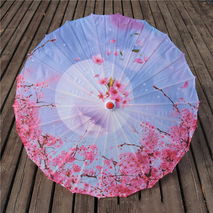 Chinese Style Silk Print Antique Umbrella