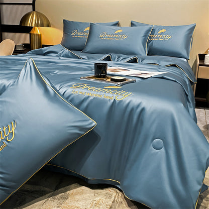 Modern Simple Washed Silk Airable Cover Ice Silk Printing And Dyeing Embroidery