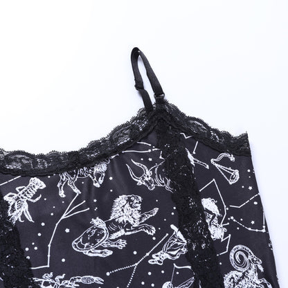 Black Sling Lace Cotton Silk Bodysuit