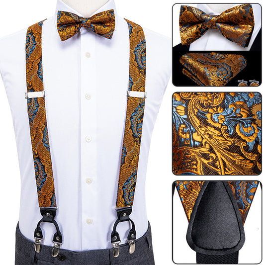 Luxury Silk Men's Sling Leather Metal 6-clip Bra