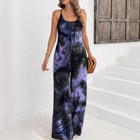 Women's Sleeveless Printed Contrast Strap Fashion Jumpsuit