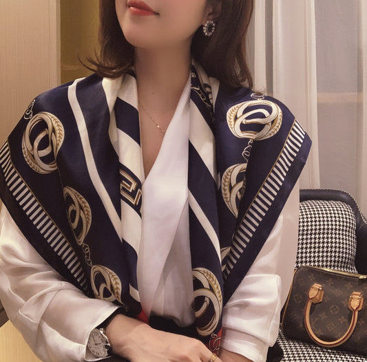 Silk Scarf Autumn And Winter Women's Plain Curling Square Scarf Multicolor Printing Striped Red Silk Scarf